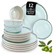 12 Piece Dinnerware Sets for 4 - Modern Style Set (12pcs) light / beige-blue