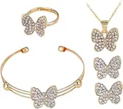[GLSTOY] Butterfly Jewelry Set for Women Necklace Bangle Earrings and Ring Elegant Butterfly Charms for and Women Set