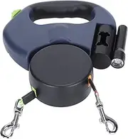 Dual Retractable Dog Leash, Double-Head Lockable Extendable Pet Leash with LED Flashlight, 9.8ft Reflective Nylon Ribbon, 360° - for Two Dogs Walking Training, Up to 110 lbs Total