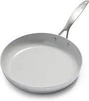 GreenPan Venice Pro Tri-Ply Stainless Steel Healthy Ceramic Nonstick 28cm Frying Pan Skillet, PFAS-Free, Multi Clad, Induction, Dishwasher Safe, Oven Safe, Silver