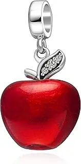 [Enamel Beads] Christmas Apple.925 Sterling Silver Charms, Apple with Transparent Red Enamel and Canary Yellow Cz Stone Fits European Charms Bracelet