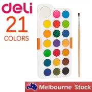Deli 21 color Watercolour Paint Set Gouache Paint Brush Portable Box Lid Palette