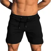[EVERWORTH] Men's Solid Gym Workout Shorts Bodybuilding Running Fitted Training Jogging Short Pants with Zipper Pocket 3 Colors
