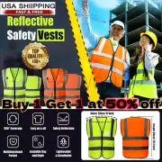 Safety Vest with High Visibility Reflective Stripes 5 Pockets 2 Colors Security