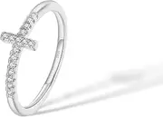 [munone] Cross Ring for Women Men 14k Gold Plated 925 Stering Silver Cubic Zirconia Christian Rings Stackable Fashion Band Rings