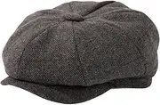 [TOP-EX] L/XL/XXL Merino Wool Flat Hat Men's 8 Panel Peaky Herringbone Tweed Retro Flat Cap Bat Cap Gatsby Cap, 95574_Plaid Grey, L