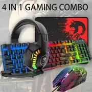 4 in 1 Gaming Keyboard,Mouse,Pad And Headset Combo RGB Backlit For PC Gaming PS4