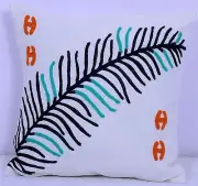 SUZANI STYLE WHITE AQUA FEATHER PILLOW EMBROIDERED COTTON CUSHION COVER 16" x16"