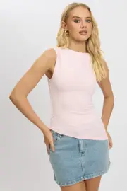 Pink Sleeveless Top Asymmetric Hem - Size 12M, Women's Top