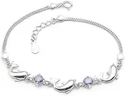 Fancy Link Chain Bracelet. Sterling Silver Bracelet For Women,Women 925 Sterling Silver Bracelet Dolphin Amethyst Adjustable Bangle Exquisite Ladies Bracelet Fashion um