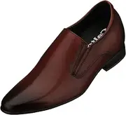 [CALTO] Men's Invisible Height Increasing Elevator Shoes - Leather Slip-on Formal Dress Loafers- 3 Inches Taller