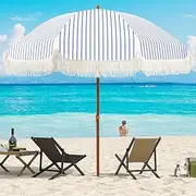 Aoxun Beach Umbrella, 7ft Umbrella with Sand Anchor & Tilt Pole, Portable UV 50+ Protection Beach Umbrella with Carry Bag