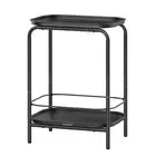 2-Tier Outdoor Table, Small Side End Table with Tray Storage, Ink Black