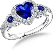 [RANDES] 2ct Heart Shaped Engagement Rings for Women 925 Sterling Silver Heart Ring Sapphire/Ruby/Emerald Halo Promise Ring for Her Wedding Anniversary Size 6-10