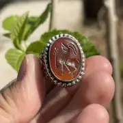 Superb Ancient Roman Carnelian Agate Bird Intaglio Lovely Solid Silver Ring