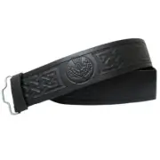 Black Leather Embossed Kilt Belt Adjustable Sizes For Highland Kilts Plain
