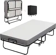 LIODUX Folding Bed with Mattress, 80x190CM Foldable Rollaway Bed for Adults, 12.5CM Memory Foam Mattress, Single Bed Size, Space-Saving Foldable Design for Easy Storage, Metal Frame