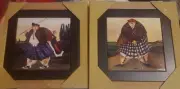 2 Jennifer Garant Ceramic Tile/Trivets Golfers " Swingers" Nib. Wood Frames