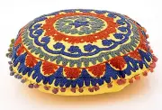 16" Indian Suzani Embroidered Mandala Round Cushion Cover Throw Pillow Cover Art