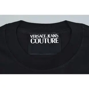 【VERSACE 凡賽斯】VERSACE JEANS COUTURE胸口金蔥LOGO純棉短袖T恤(男款/黑)