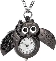 [WOFASHPURET] 1PC Creative Vintage Owl Pocket Watch Retro Black Design with Present for Durable Craftsmanship Unique Decorative