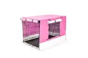 Paw Mate Wire Dog Cage Foldable Crate Kennel 30In With Tray + Pink Cover Combo Dog Cages