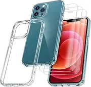 RKINC Case for iPhone 12 12 Pro 6.1-Inch Case, Compatible with MagSafe, Shockproof Military-Grade Protection, Not-Yellowing with 3 Screen Protectors Slim Phone Case, Clear