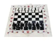 White Marble Chess Set with Black & White Chess Pieces Housewarming Gift for Dad