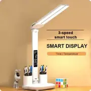 USB Rechargeable LED Desk Lamp Book Reading Bedside Study Light with Alarm Clock