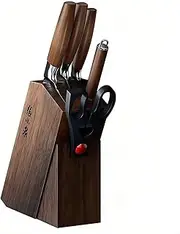 ZHANG XIAO QUAN SINCE 1628 6-Piece Knife Block Set - High Carbon 40Cr13 Stainless Steel Kitchen Knives with Chef Knife, Utility Knife, Scissors, Cleaver, Sharpener & Wood Block