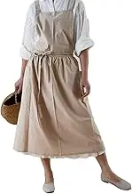 Cotton Solid Color Pinafore with Pockets Cross Back Straps Casual Bib Aprons Cooking Gardening Coffee Shop