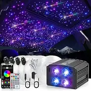 Car Starlight Headliner Kit, 4 Colours, 32 W Twinkle & Meteor Fibre Optic Ceiling Lights, 2 in 1 Light Engine, 1000 Pieces x 0.03 in x 13.1 ft + 240 RGBW Shooting Stars Lights for Car Roof Décor