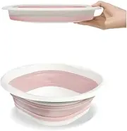Collapsible Wash Basin, Plastic+TPR Buckets, Portable and Space Saving, Multi-Function Use, Large and High Capacity (Medium Pink)