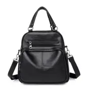 Multifunction Soft Surface PU Double Shoulders Bag Ladies Handbag Messenger Bag (Black)