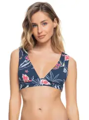 Roxy MOOD INDIGO/SUNSET BOOGIE Triangle Wide-Strap Bikini Swim Top, US Large
