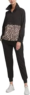 [DKNY] Sport Womens Leopard Print Fitness 1/4 Zip Jacket BLACK SMALL