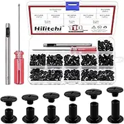 Hilitchi 110 Sets Black Chicago Screws Buttons Flat Head Screws Leather Rivets, Carbon Steel Round Binding Screws Rivets Nail Rivet Leather Studs Rivets with Install Tool (M5 x 4,5,6,8,10,12)