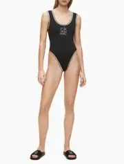 Calvin Klein Women's CK NYC Pride Scoopneck One-Piece Swimsuit , Black, Sz M