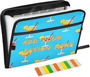 Custom Document File Folder Expanding 13 Pockets A4 Letter Size Customization Filing Wallet with Zipper Closure for Paperwork Summer Lemon Drink Blue carpeta de