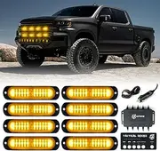 Xprite [Upgrade] Amber 12 LED Surface Mount Strobe Lights Kit, Grill Grille Side Marker Light Cornering Flashing Emergency Warning Light Assemblies for Trucks Vehicles ATV RV Cars Van 8PCS