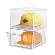 Hat Organizer Box, Stackable Clear Baseball Caps Holder Box Containers with 2