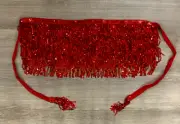 BELLY DANCE SASH Scarf Wrap Belt Hip Costume Red Chiffon Sequins BRAND NEW