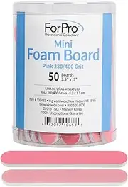 ForPro Pink Mini Foam Board, 280/400 Grit, Double-Sided Manicure Nail File, 3.5” L x .5” W, 50-Count