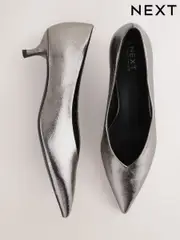 Pewter Extra Wide Fit Forever Comfort® Point Toe Low Kitten Heels (F24108) | $54