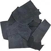 Hide & Drink, Leather Scraps with Scars for Arts & Crafts, (5 to 8 in.) Long, Different Widths (12 oz Pack) - Charcoal Black