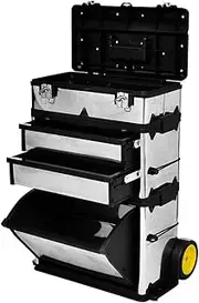 3-Part Portable Tool Box, Modular Tools Organizer with Wheels, Rolling Tool Chest, Garage Workshop Organizer, Rolling Trolley Tool Box for Garage Storage and DIY, Silver