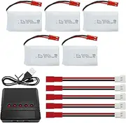 5PCS 3.7V 800mAh Lipo Battery Remote Control Drone Battery with 5in1 Charger JST Plug Suitable for SYMA X56W MJX X400W X300C X800 HS110 HS200 S670 V950hd S1750 V2450 RC Quadcopter Battery