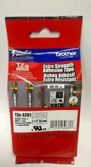 Brother TZeS261 P-Touch Black on White Extra-Strength Adhesive Label Tape