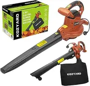 KOZYARD 3-in-1 Electric Leaf Blower Vacuum Mulcher for Lawn Care 3000W Hand-Held Leaf Vac Sweeper Blower Outdoor Garden Gauge Variable Speed, 45L Bag, Portable Multipurpose Leaf Blower