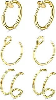 [MODRSA] Fake Nose Ring Hoop Gold Faux Nose Rings Hoop Fake Lip Ring Clip on Nose Ring Clip on Earring Hoop Fake Nose Piercing Fake Hoop Earrings Gold Ear Cuff Earrings Clip on Cartilage Hoop, Metal,